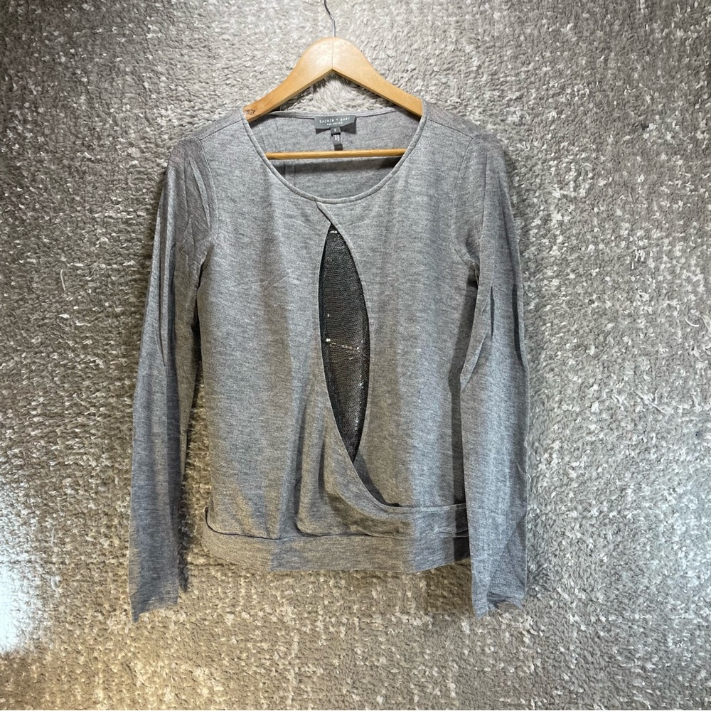 Sachin + Babi For Ankasa Women Long Sleeve Top Sequin Silver Gray Viscose Silk S